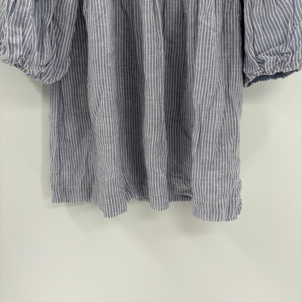 Anthropologie Textured the Liza puff sleeve smocked Blue Striped Blouse small - Picture 6 of 16
